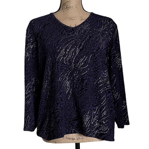 Allison Daley Black Purple Blouse Petite L - Picture 5 of 16